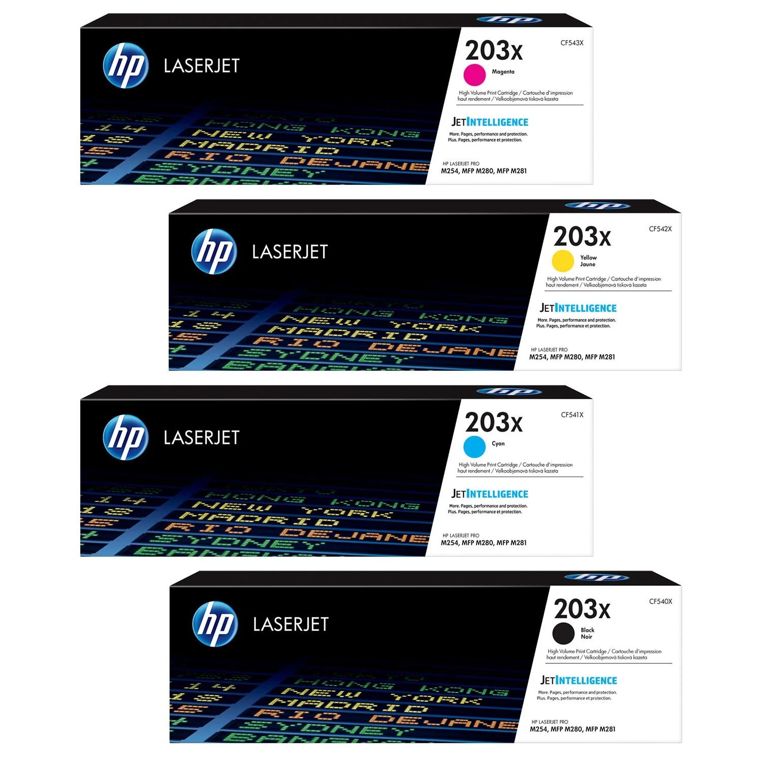 HP 203X 4er Pack Farben Magenta, Cyan, Gelb und Schwarz // Original LaserJet Tonerkartusche // CF540X, CF541X, CF542X, CF543X